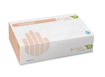 Luvas Descartáveis de Vinil sem Pó, Caixa 100 unidades